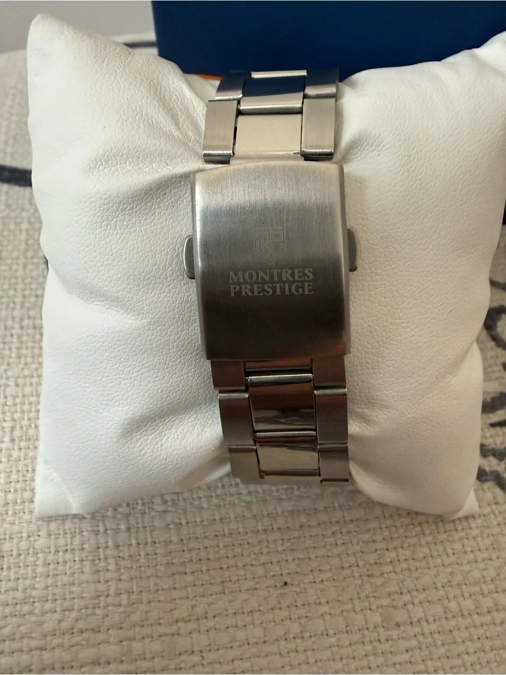 Montres Prestige Men’s Quartz Chronograph 24-Hr Black Dial Blue Bezel w/ Box
